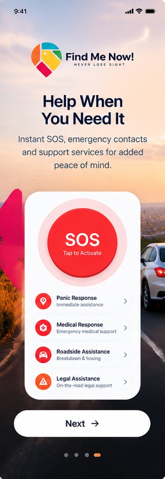Find Me Now! app: Help When You Need It, SOS button and emergency assistance